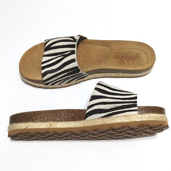 Yokono Zebra Print Calf Hair Leather Slide Sandals US 9 Chunky Strap - Picture 5 of 11